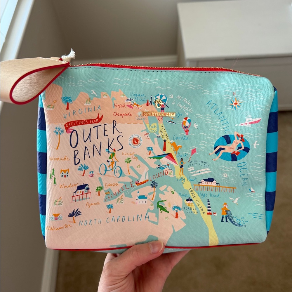 Spartina 449 Coastal Map Pouch with Blue and Pink Accents - Picture 2 of 3